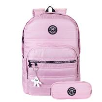 Kit Mochila Costas Minnie Mouse Escolar Estojo Duplo Juvenil