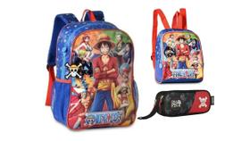 Kit Mochila Costas One Piece Lancheira Azul Estojo Luffy