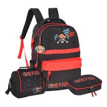 Kit Mochila Costas One Piece Lancheira e Estojo Box Escolar