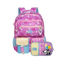 Kit Mochila Costas Panda Coração Escolar E Estojo Box Balão Cor:Rosa