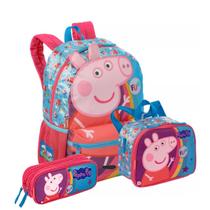 Kit Mochila Costas Peppa Pig Lancheira Térmica Estojo Duplo