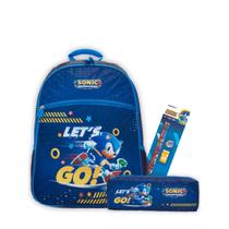 Kit Mochila Costas Sonic Escolar Meninos E Estojo Triplo