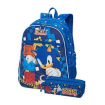 Kit Mochila Costas Sonic Infantil Meninos Com Estojo Escolar