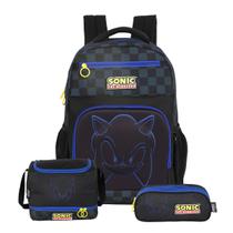 Kit Mochila Costas Sonic Lancheira E Estojo Triplo Escolar