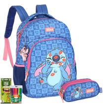 Kit Mochila Costas Stitch e Angel Escolar Juvenil Disney