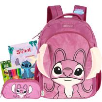 Kit Mochila Costas Stitch e Angel Pelucia 3d Juvenil Disney Kit Mochila Costas Stitch e Angel Pelucia 3d Juvenil Disney