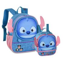 Kit Mochila Costas - Stitch Tsum Tsum - C/ Lancheira Térmica Disney Escolar/Creche - Clio
