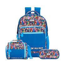 Kit Mochila Costas Stumble Guys Escolar Lancheira E Estojo Cor:Azul