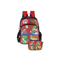 Kit Mochila Costas Super Mario Estojo Box Infantil 100 Pens