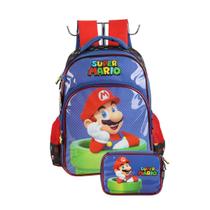 Kit Mochila Costas Super Mario Infantil Estojo Box 100 Pens