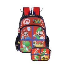 Kit Mochila Costas Super Mario Infantil Estojo Box 100 Pens