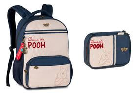 Kit Mochila Costas Ursinho Pooh Juvenil Estojo Box Original Azul Ursinho Pooh