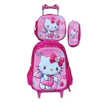 Kit Mochila da Hello Kitty em 3D com Rodinhas + Lancheira Térmica + Estojo Escolar