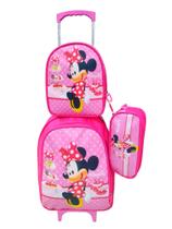 Kit Mochila da Minnie com Rodinhas + Lancheira Térmica + Estojo Escolar Infantil