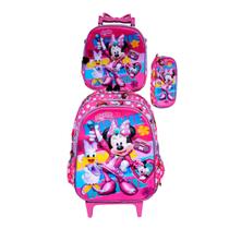 Kit Mochila da Minnie em 3D com Rodinhas + Lancheira Térmica + Estojo Escolar