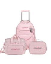 Kit Mochila de 4 rodinhas + Lancheira Térmica Feminina Stitch & Angel Rosa Claro Kit Mochila de 4 rodinhas + Lancheira Térmica Feminina Stitch & Angel Rosa Claro