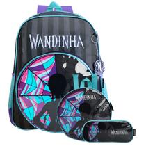 Kit Mochila De Alças Com Estojo Duplo E Lancheira Wandinha Kit Mochila De Alças Com Estojo Duplo E Lancheira Wandinha