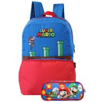 Kit Mochila De Alças + Estojo Escolar Infantil Mario Bros