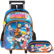 Kit Mochila de Carirnho e Estojo Duplo Boruto Naruto Azul