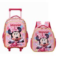 Kit Mochila de Carrinho e Lancheira Infantil Minnie 3D