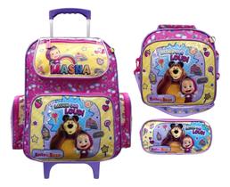 Kit Mochila de Carrinho Esc. Infantil + Lancheira + Estojo Masha e o Urso Kit Mochila de Carrinho Esc. Infantil + Lancheira + Estojo Masha e o Urso