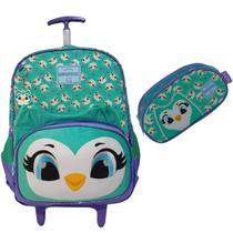 Kit Mochila de Carrinho Escolar Infantil + Estojo Corujinha Cor: Verde Kit Mochila de Carrinho Escolar Infantil + Estojo Corujinha Cor: Verde