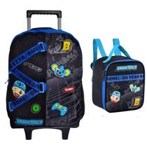 Kit Mochila de Carrinho Escolar Infantil + Lancheira Clio Brancoala