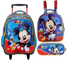 Kit Mochila de Carrinho Escolar Infantil + Lancheira Térmica + Estojo Xeryus Mickey