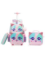 Kit Mochila De Carrinho Escolar Infantil Menina Reforçada Gatinho Kit Mochila De Carrinho Escolar Infantil Menina Reforçada Gatinho