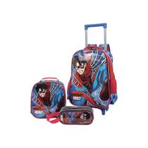 Kit Mochila De Carrinho Escolar Super Hero Menino Pequena