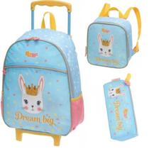 Kit Mochila De Carrinho G + Lancheira + Estojo Pack Me Dream BIG Coelho c Coroa