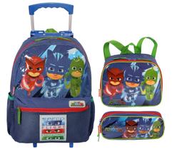 Kit Mochila de Carrinho G + Lancheira + Estojo Pj Masks
