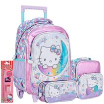 Kit Mochila de Carrinho Hello Kitty Glitter Escolar Meninas Kit Mochila de Carrinho Hello Kitty Glitter Escolar Meninas