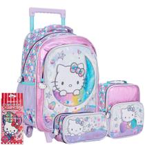 Kit Mochila de Carrinho Hello Kitty Glitter Escolar Meninas