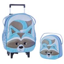 Kit Mochila De Carrinho Infantil Bichinho G + Lancheira Bebê Escolar Pets Zoo