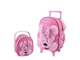 Kit Mochila De Carrinho Infantil Bichinho G + Lancheira - Suporte Lancheira - Bebê Escolar Pets Zoo