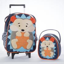 Kit Mochila De Carrinho Infantil Bichinho G + Lancheira - Suporte Lancheira - Bebê Escolar Pets Zoo