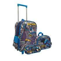 Kit Mochila de Carrinho Infantil Lancheira Estojo Luxcel IC39262BM Batman Batwheels