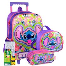 Kit Mochila de Carrinho Infantil Stitch Luxcel Rosa e Lilás