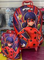 Kit mochila de carrinho + lancheira 3d miraculous heroes maxtoy diplomata
