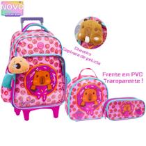 Kit Mochila De Carrinho Transparente Com Chaveiro Capivara De Pelúcia Grande Escolar 2026