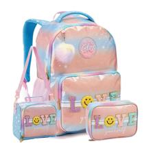 Kit Mochila De Costas 17 Love Lancheira Térmica Estojo Rosa