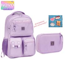Kit Mochila De Costas Acompanha Pins Removíveis Escolar Juvenil 18,5” Com Estojo