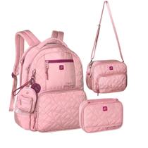 Kit Mochila De Costas Alice Palucci + Lancheira Térmica Com Bolsos Laterais e Estojo Box Pra 36 Pens Volta Às Aulas Clio