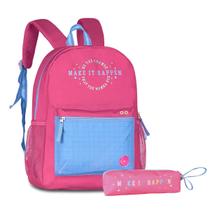 Kit Mochila de Costas C/ Estojo Make It Happen Juvenil Feminina Escolar - Clio