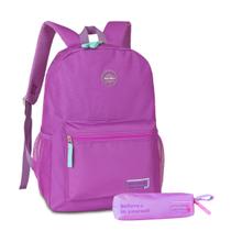 Kit Mochila de Costas C/ Estojo Simples Goog Things Take Time Juvenil Feminina Escolar - Clio