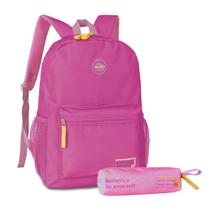 Kit Mochila de Costas C/ Estojo Simples Goog Things Take Time Juvenil Feminina Escolar - Clio