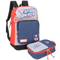 Kit Mochila De Costas Capitão América Juvenil + Estojo Escolar Original