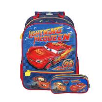 Kit Mochila De Costas Carros Escolar McQueen Estojo Infantil Cor:Azul