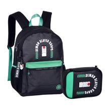 Kit Mochila De Costas Com Estojo Box Pra 36 Pens Organizador Demon Slayer Juvenil Escolar Ideal Para Escola e Passeio Clio